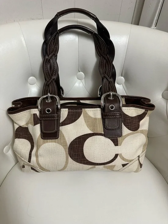 Coach Brown & Cream Patterned Tote Bag - Picture 2 of 9